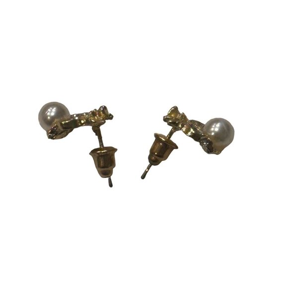 NEW GORGEOUS Small GOLD BEE & PEARL Earrings Honey Bee Studs - Picture 5 of 5